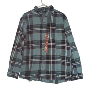 Eddie Bauer Men's Flannel Teal Plaid Button-Down Shirt XL